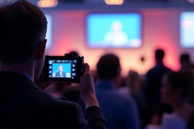 Photographer capturing a speaker at a conference