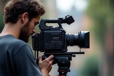 Videographer filming with a professional camera
